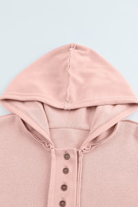 Pink Casual Button Solid Patchwork Trim Hoodie | Tops/Sweatshirts & Hoodies