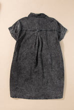 Load image into Gallery viewer, Denim Dress | Black Acid Wash Button Front Short Sleeve
