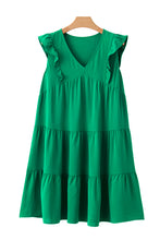 Load image into Gallery viewer, Bright Green Solid Color V Neck Ruffle Tiered Mini Dress | Dresses/Mini Dresses
