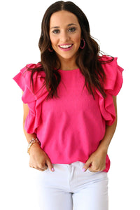 Swiss Dot Blouse | Rose Red Ruffled Sleeve Top