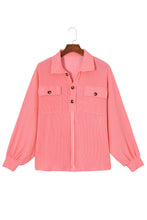 Load image into Gallery viewer, Pink Corded Flap Pocket Henley Top | Tops/Long Sleeve Tops
