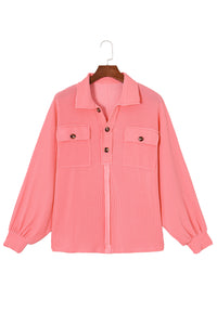 Pink Corded Flap Pocket Henley Top | Tops/Long Sleeve Tops