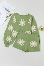 Load image into Gallery viewer, Floral Green Shorts Set | Flower Bubble Sleeve Sweater Shorts Set
