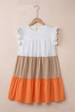 Load image into Gallery viewer, Cap Sleeve Dress | Apricot Color-Block Patchwork Ruffled Tiered
