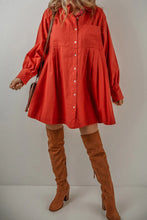 Load image into Gallery viewer, Pocketed Long Sleeve Shirt Dress | Button Down
