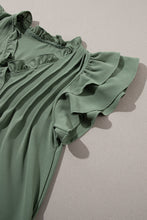 Load image into Gallery viewer, Mist Green Ruffle Sleeve V Neck Frilled Shift Dress
