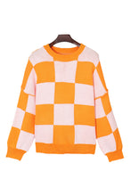 Load image into Gallery viewer, Orange Checkered Bishop Sleeve Sweater | Tops/Sweaters &amp; Cardigans
