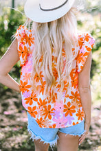 Load image into Gallery viewer, Orange Ruffled Sleeve Smocked Floral Top | Tops/Blouses &amp; Shirts
