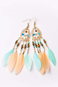 Multicolor Bohemian Hollow-out Feather Tassel Earrings | Accessories/Jewelry