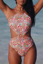 Load image into Gallery viewer, Multicolor Floral Print O-ring Lace-up Backless One Piece Swimsuit | Swimwear/One Piece Swimsuit
