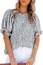 Load image into Gallery viewer, Blue Floral Smocked Puff Sleeve Blouse | Tops/Blouses &amp; Shirts
