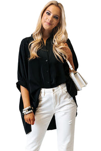 Black 3/4 Puff Sleeve Oversize Shirt | Tops/Blouses & Shirts