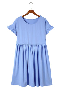 Sky Blue Round Neck Ruffle Sleeve Loose Dress | Dresses/Mini Dresses