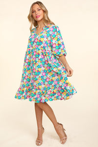 Bubble Sleeve Dress | Floral Ruffled Mini Dress