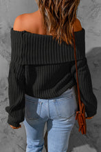 Load image into Gallery viewer, Black Ribbed Knit Foldover Off Shoulder Sweater
