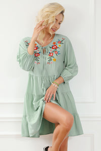 Green Floral Embroidery Tiered Ruffle Hem Dress | Dresses/Floral Dresses