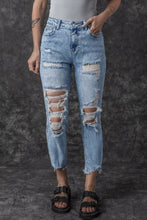 Load image into Gallery viewer, Sky Blue Acid Wash Distressed Slim Fit Jeans | Bottoms/Jeans
