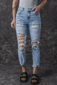 Sky Blue Acid Wash Distressed Slim Fit Jeans | Bottoms/Jeans