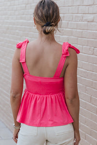 Pink Knotted Straps Peplum Tank Top | Tops/Tank Tops