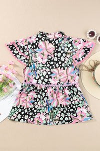 Pink Ricrac Floral Tiered Short Sleeve Blouse | Tops/Blouses & Shirts