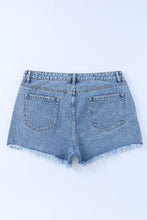 Load image into Gallery viewer, Sky Blue High Rise Crossover Waist Denim Shorts | Bottoms/Denim Shorts
