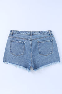 Sky Blue High Rise Crossover Waist Denim Shorts | Bottoms/Denim Shorts