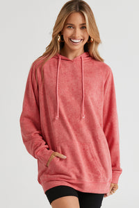 Mineral Wash Kangaroo Pocket Drawstring Pullover Hoodie | Tops/Sweatshirts & Hoodies