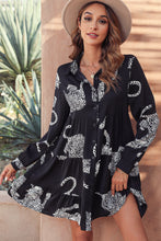 Load image into Gallery viewer, Black Leopard Print Button-up Long Sleeve Shirt Mini Dress | Dresses/Mini Dresses
