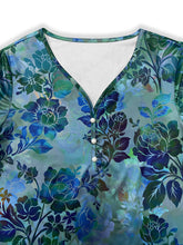 Load image into Gallery viewer, Turquoise Floral V-Neck Long Sleeve Blouse
