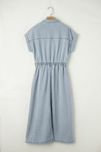 Load image into Gallery viewer, Denim Dress | Beau Blue Short Bat Wing Sleeve Slit Back Dress
