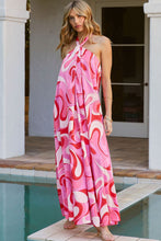 Load image into Gallery viewer, Pink Abstract Swirl Print Halter Maxi Dress | Dresses/Maxi Dresses
