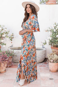 Sky Blue Floral Print Wrap Belted Maxi Dress | Dresses/Maxi Dresses