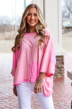 Load image into Gallery viewer, Pink Color Block Patchwork 3/4 Sleeve Loose Top
