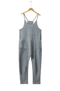 Gray Jumpsuit | Gray Waffle Knit Spaghetti Straps Loose Fit