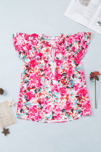 Rose Ruffle Flutter Sleeve Floral Print Blouse | Tops/Blouses & Shirts