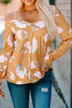 Load image into Gallery viewer, Yellow Cold Shoulder Long Sleeve Floral Top | Tops/Blouses &amp; Shirts
