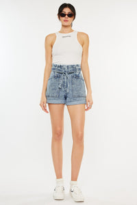 Blue Jean Shorts | Kancan Ultra High Rise Paperbag Blue Denim Shorts | Blue Jeans