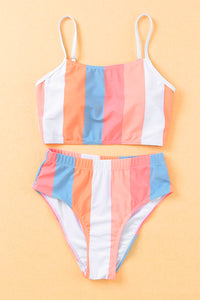 Orange Vertical Striped High Waist Bikini Swimsuit | Swimwear/High Waisted Swimsuit