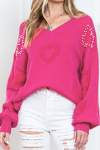 Load image into Gallery viewer, Rose Red Fuzzy Hearts V Neck Sweater
