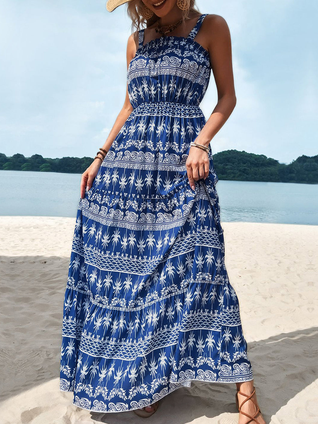 Maxi Dress | Printed Square Neck Sleeveless Maxi Dress