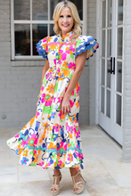 Load image into Gallery viewer, Maxi Dress | Floral Pink Flutter Sleeve Buttoned Floral Dress
