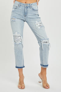 RISEN Mid-Rise Sequin Patched Jeans | Blue Jeans