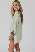 Load image into Gallery viewer, Oversized Top | Green Ribbed Roll-Tab Sleeve Chest Pocket
