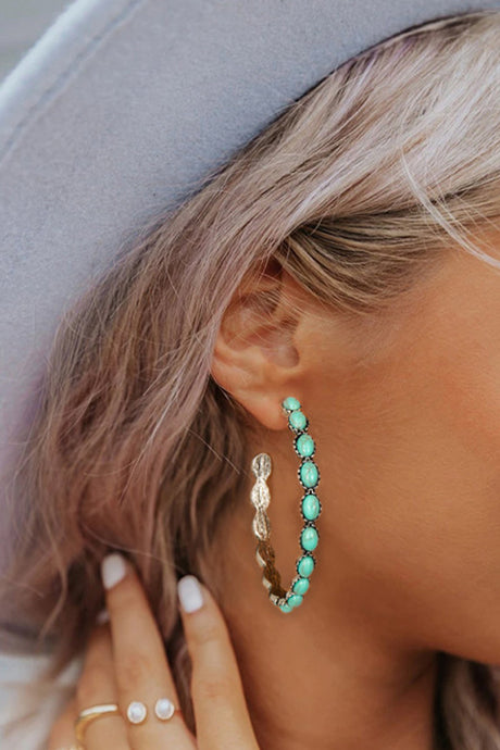 Sky Blue Gem Inlay Retro C-shape Earrings | Accessories/Jewelry