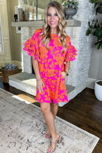 Load image into Gallery viewer, Pink Voluminous Ruffled Sleeve Floral Dress | Dresses/Floral Dresses
