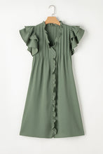 Load image into Gallery viewer, Mist Green Ruffle Sleeve V Neck Frilled Shift Dress
