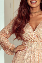 Load image into Gallery viewer, Sequin Dress | Apricot Wrapped V-neck Dress
