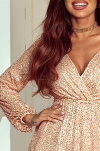 Sequin Dress | Apricot Wrapped V-neck Dress