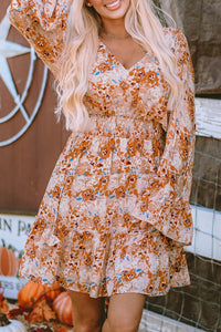 Womens Dress | Orange Floral Smocked Waist Dress