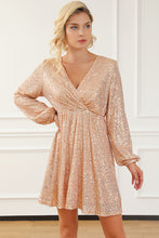 Load image into Gallery viewer, Sequin Dress | Apricot Wrapped V-neck Dress
